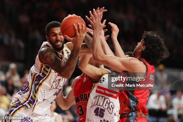 Jonah Bolden of the Kings wins a rebound during the round six NBL match between Illawarra Hawks and Sydney Kings at WIN Entertainment Centre, on...