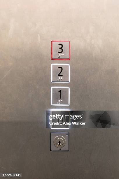 elevator floor buttons, on stainless steel background - third in command stock pictures, royalty-free photos & images