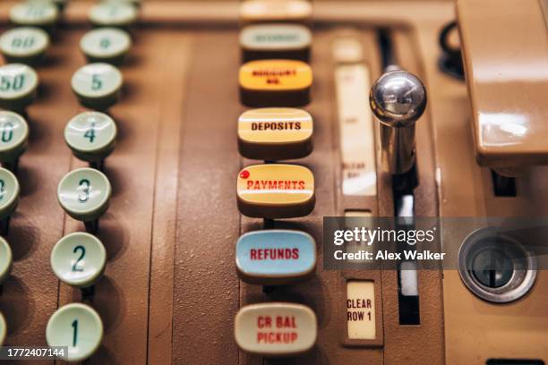 vintage cash register buttons - lever stock pictures, royalty-free photos & images