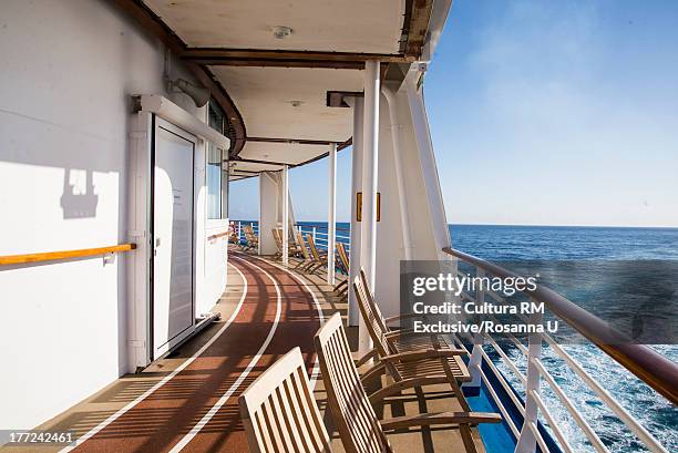 deck of cruise ship at sea, falmouth, jamaica - schiffsdeck stock-fotos und bilder