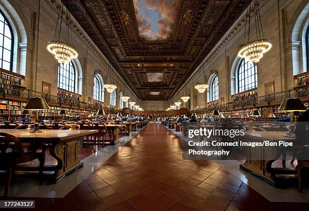 interior of new york public library, manhattan, new york city, usa - new york public library reading room stock pictures, royalty-free photos & images
