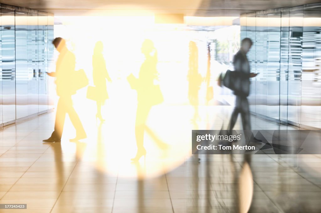 Business people walking in lobby