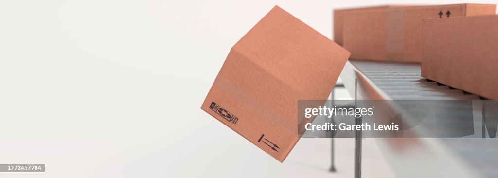 Fall Off Box Conceptual Box Falling From A Conveyor And Going Missing 3d Render High ...