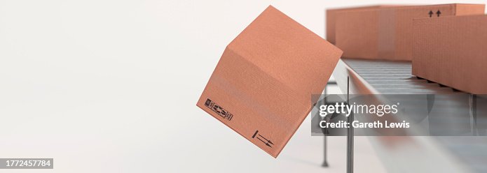 Box Fall Down Conceptual Box Falling From A Conveyor And Going Missing 3d Render High ...