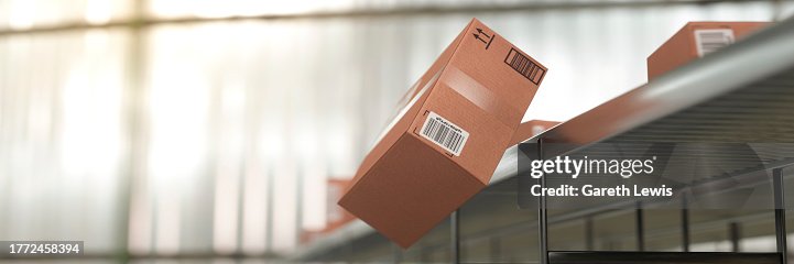 Box Falling From A Racking Conceptual Box Falling From A Conveyor And Going Missing 3d Render High ...