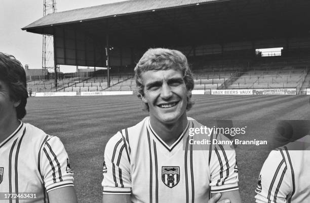 Sunderland centre half Jeff Clarke pictured in the Le Coq Sportif home kitp rior to the 1981/82 season at Roker Park in Sunderland, England.