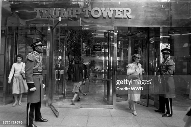 The front entrance of the newly opened Trump Tower, located at 721-725 Fifth Avenue in New York City, is seen on June 1, 1983.