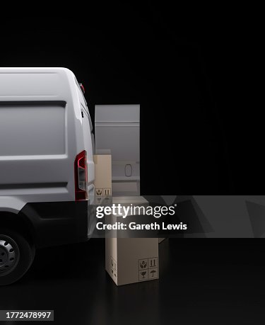 Package Rear Generic Modern White Delivery Van Rear Doors With Packages On The ...