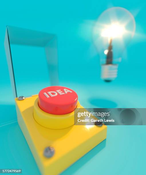 conceptual idea switch with a brightly lit bulb in the back ground 3d render - reboot button stock illustrations