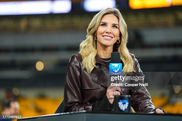 Charissa Thompson on set of the Amazon Prime TNF pregame show prior to an NFL football game between the Tennessee Titans and the Pittsburgh Steelers...