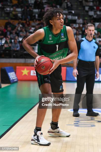 Yannick Kraag of Joventut Badalona during the Eurocup match between Joventut Badalona and London Lions at Pabellon Olimpico de Badalona on November...