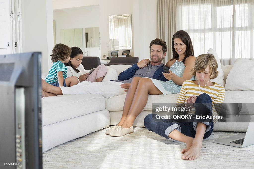Family using electronics gadget