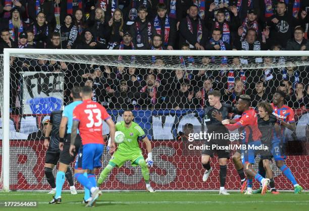 Danijel Zagorac of GNK Dinamo looks on ball during match FC Viktoria Plzen v GNK Dinamo: Group C - UEFA Europa Conference League 2023/24 at Doosan...