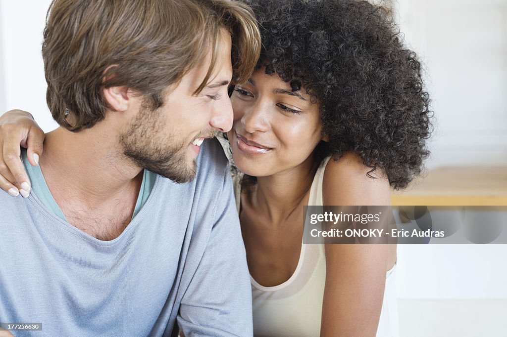Close-up of a smiling couple in love