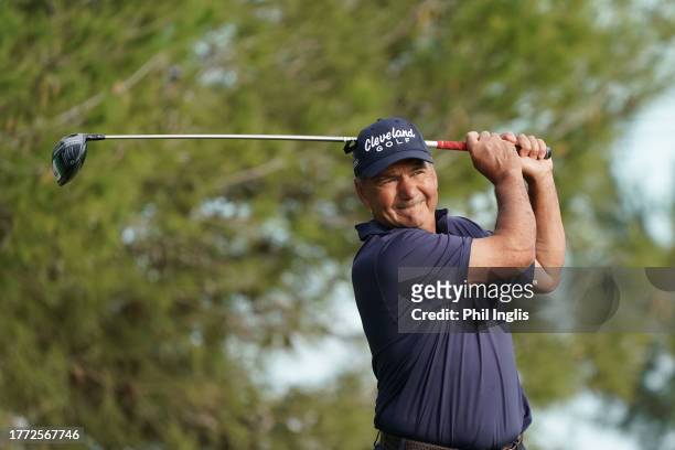 Jose Coceres of Argentina in action during Day One of the Farmfoods European Senior Masters hosted by Peter Baker played on the South Course at La...