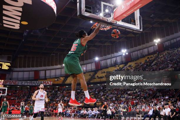 Chima Moneke, #95 of Baskonia Vitoria Gasteiz in action during the Turkish Airlines EuroLeague Regular Season Round 7 match between Olympiacos...