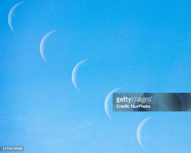 This composite image is result of merge of 5 interval timer photos to show Venus appearing close to the moon during the lunar occultation) A Lunar...