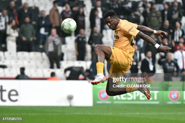 Bodoe/Glimt's forward Faris Moumbagna scores a goal during the Europa Conference League Group D football match between Besiktas and Bodoe/Glimt at...