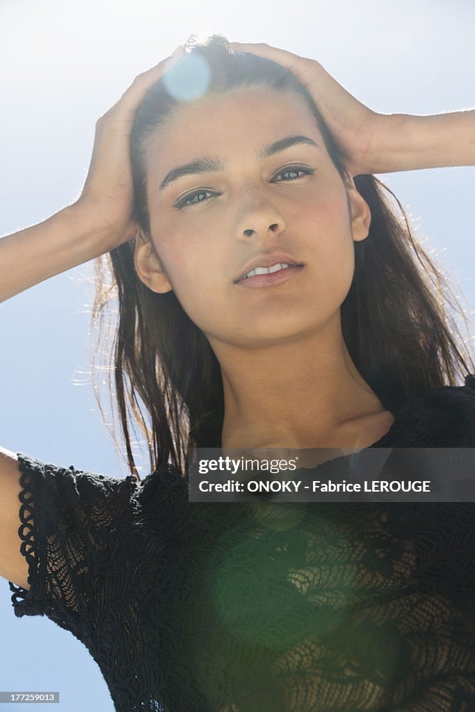 Portrait of a beautiful woman on the beach