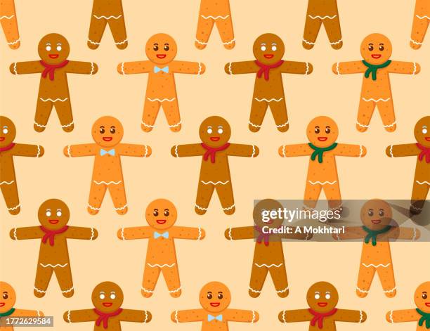 illustrations, cliparts, dessins animés et icônes de répétition de la texture du bonhomme en pain d’épice. - bonhomme