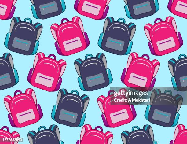 repeating schoolbag texture. - blue backpack stock illustrations