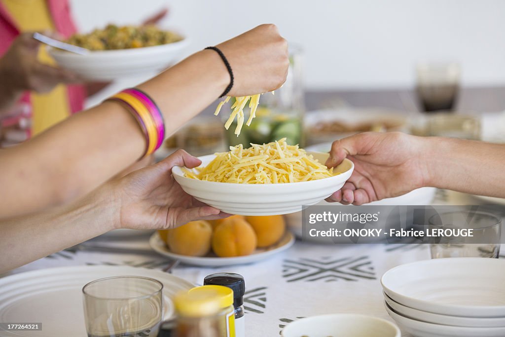 Friends having lunch at a dining table