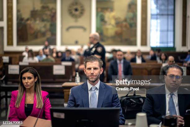 Eric Trump sits in the courtroom alongside his attorneys for his second day of testimony during his civil fraud trial at New York State Supreme Court...