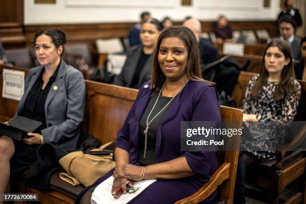 New York Attorney General Letitia James sits in the courtroom during the civil fraud trial of former President Donald Trump and his children at New...