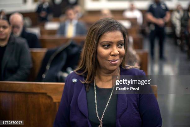 New York Attorney General Letitia James sits in the courtroom during the civil fraud trial of former President Donald Trump and his children at New...