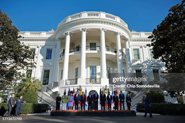 Mexican Foreign Secretary Alicia Barcena, Barbadian President Sandra Mason, Peruvian President Dina Boluarte, Costa Rican President Rodrigo Chaves...