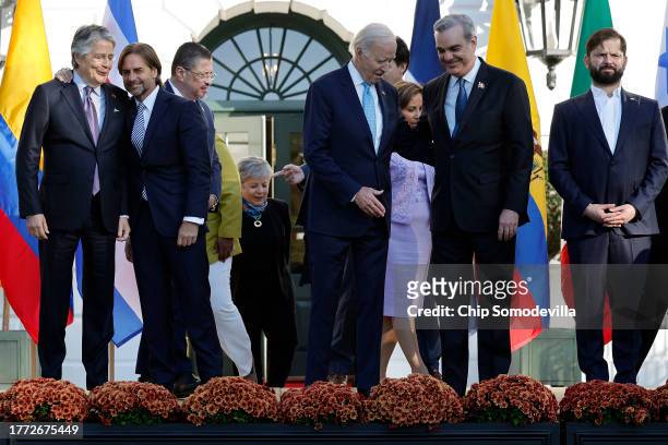 Ecuadoran President Guillermo Lasso, Uruguayan President Luis Lacalle Pou, Costa Rican President Rodrigo Chaves Robles, U.S. President Joe Biden,...