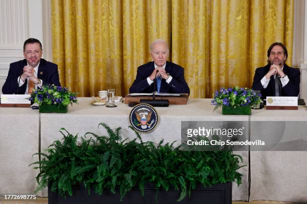 Costa Rican President Rodrigo Chaves Robles, U.S. President Joe Biden, Uruguayan President Luis Lacalle Pou and other leaders attend the plenary...