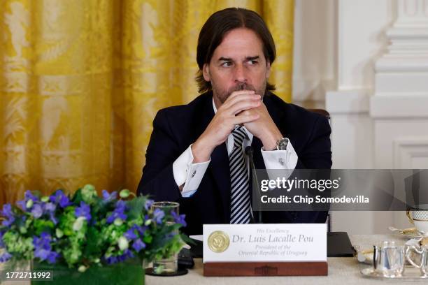 Uruguayan President Luis Lacalle Pou attends the plenary session of the inaugural Americas Partnership For Economic Prosperity Leaders' Summit in the...