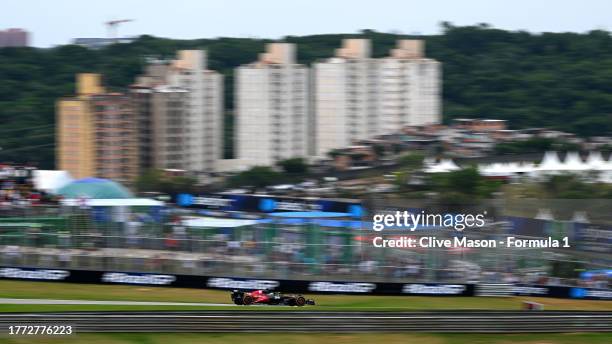 Valtteri Bottas of Finland driving the Alfa Romeo F1 C43 Ferrari on track during practice ahead of the F1 Grand Prix of Brazil at Autodromo Jose...