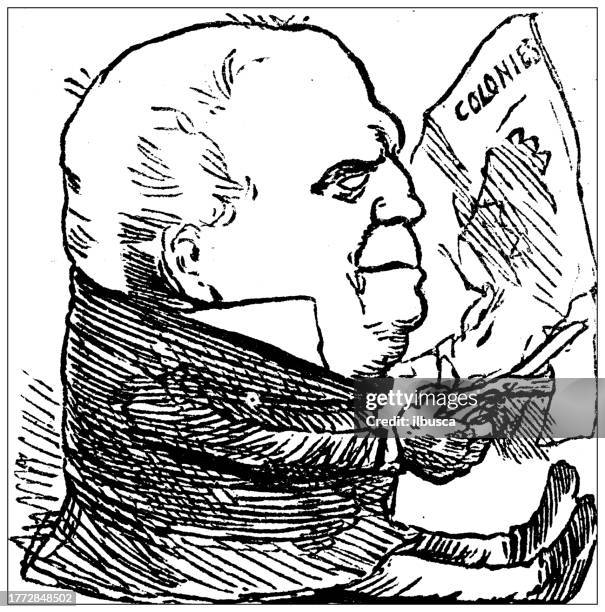 british satire caricature comic cartoon illustration - newspaper clipping stock illustrations