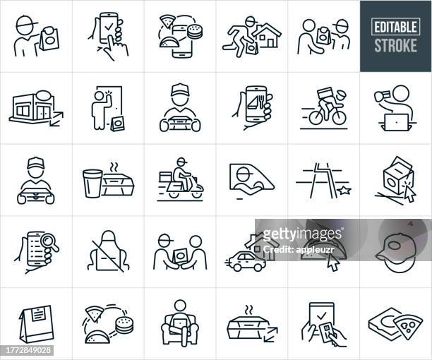 restaurant food delivery thin line icons - editable stroke - chinese takeaway stock illustrations