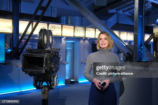 November 2023, Saxony-Anhalt, Bitterfeld-Wolfen: Presenter Jessy Wellmer speaks at a rehearsal in the Industry and Film Museum. To mark the day of...