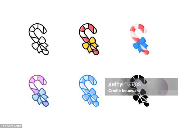 candy cane icon. 6 different styles. editable stroke. - sugar cane stock illustrations