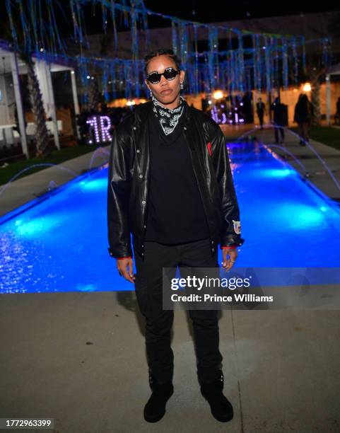 Ty Young attends Annual Mr. Rugs All Black Affair at Bamboo atlanta on October 28, 2023 in Atlanta, Georgia.