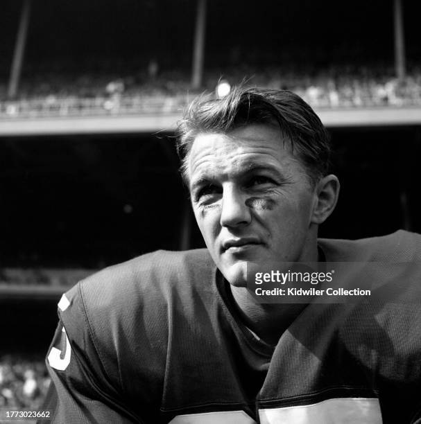 Del Shofner of the New York Giants looks on during a game against the Pittsburgh Steelers at Yankee Stadium on September 8, 1962 in New York, New...