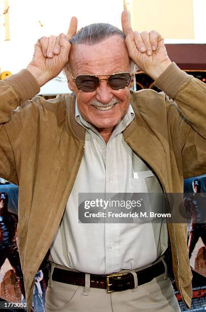 Comic book designer Stan Lee attends the film premiere of "Daredevil" at the Mann Village Theater on February 9, 2003 in Los Angeles, California. The...