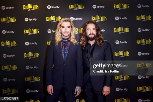 Bill Kaulitz and Tom Kaulitz during the Spotify & Bill and Tom Kaulitz LIVE Podcast "Kaulitz Hills - Senf aus Hollywood" at Elbphilharmonie on...