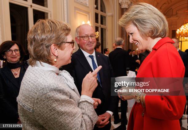 Queen Mathilde of Belgium pictured during a reception of the Belgian diplomats during the Diplomatic Contact Days 2023, at the Royal Castle in Laken/...