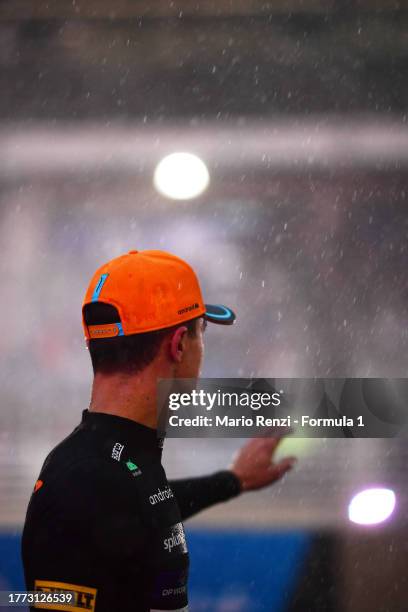 Seventh placed qualifier Lando Norris of Great Britain and McLaren looks on in parc ferme after qualifying ahead of the F1 Grand Prix of Brazil at...