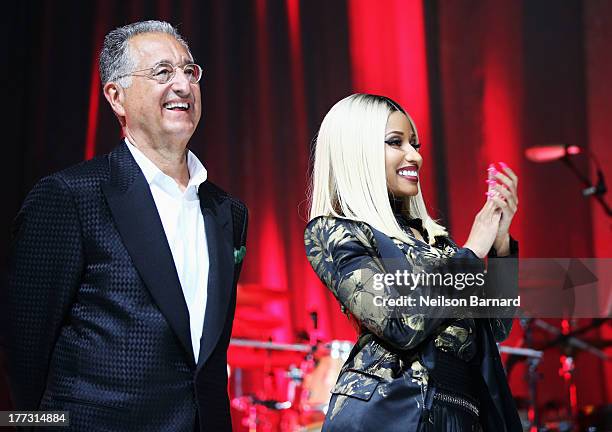 President and CEO Del Bryant and Nicki Minaj speak onstage at the 2013 BMI R&B/Hip-Hop Awards at Hammerstein Ballroom on August 22, 2013 in New York...