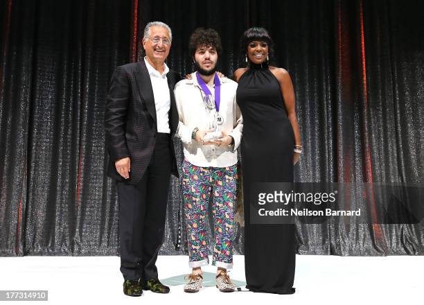 President and CEO, Del Bryant, Benny Blanco, and BMI Vice President, Catherine Brewton pose onstage at the 2013 BMI R&B/Hip-Hop Awards at Hammerstein...