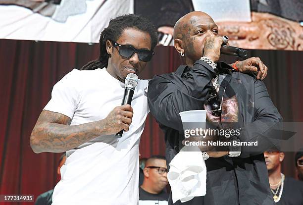 Lil Wayne and Birdman onstage at the 2013 BMI R&B/Hip-Hop Awards at Hammerstein Ballroom on August 22, 2013 in New York City.