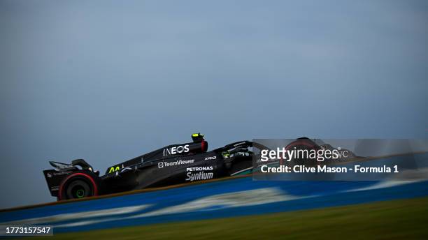 Lewis Hamilton of Great Britain driving the Mercedes AMG Petronas F1 Team W14 on track during qualifying ahead of the F1 Grand Prix of Brazil at...