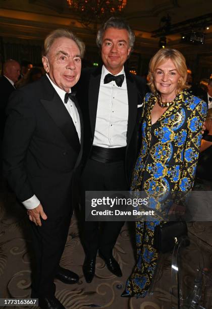 Lord Andrew Lloyd Webber, Laurent Feniou and Lady Madeleine Lloyd Webber attend the 33rd annual Cartier Racing Awards at The Dorchester on November...