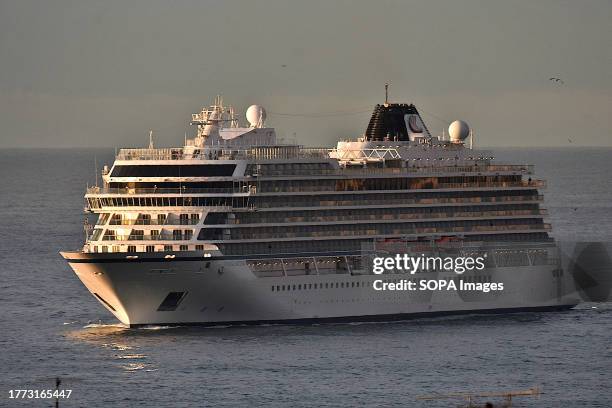 The passenger cruise ship Viking Saturn arrives at the French Mediterranean port of Marseille.